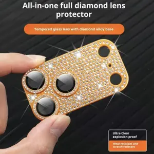 Rhinestone-embellished phone camera lens covers; tempered glass shock-resistant screen protectors for the iPhone 17, 16, 15, 14, and 13 series; full-coverage design; phone cases; accessories; protection