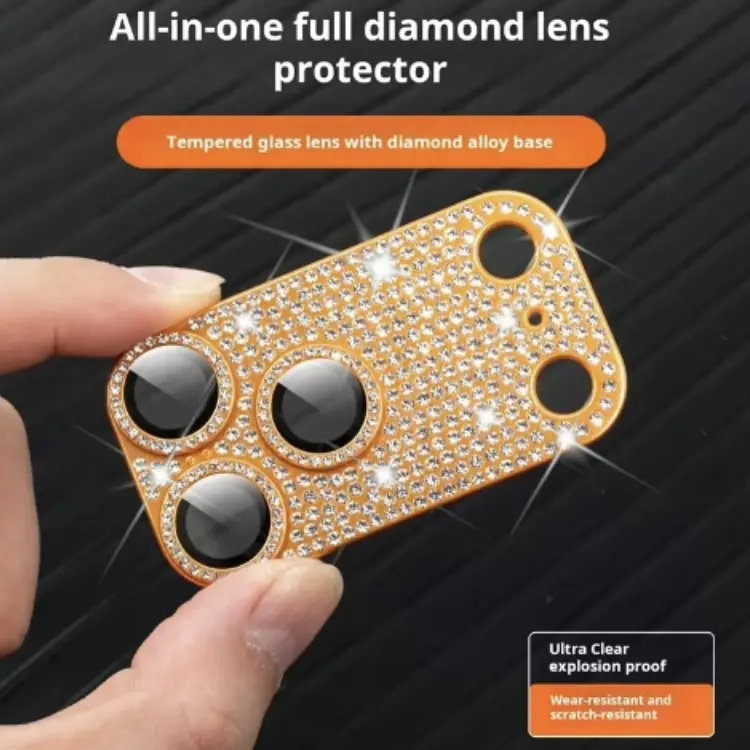 Rhinestone-embellished phone camera lens covers; tempered glass shock-resistant screen protectors for the iPhone 17, 16, 15, 14, and 13 series; full-coverage design; phone cases; accessories; protection