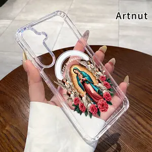 Madonna with Angels Pattern Magnetic Phone Case for  Samsung Galaxy S26 Edge S23 Ultra S24 Plus FE S25 S22+ Non-Yellowing Clear Crystal Drop-proof Slim Silicone Shockproof Transparent Acrylic Large Hole Cover Supports Wireless Charging