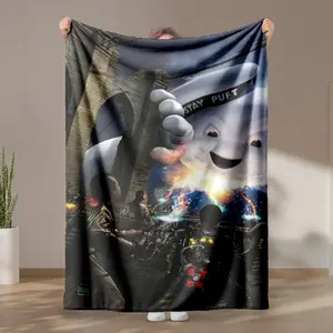 1 piece Ghostbusters battle the Stay Puft Marshmallow Man. themed flannel blanket - Modern-style flannel blanket, suitable for sofas and beds, all-season use, super soft and comfortable, digital printing, 100% polyester material, machine washable
