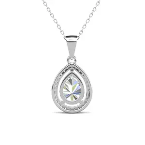 Isabel 18k White Gold Plated Halo Teardrop Necklace with Simulated Diamond Crystals