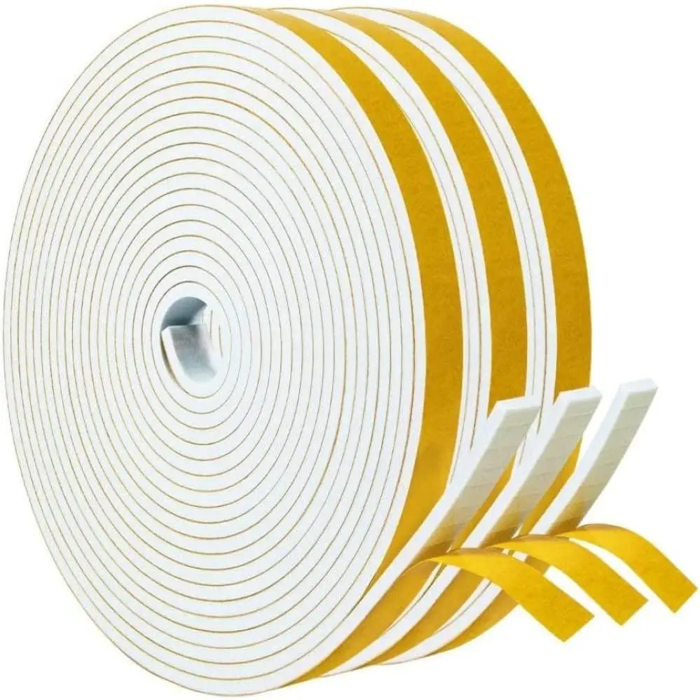 Weather Stripping 1/2"W x 1/8"T, White  Tape for Window Door, Adhesive  Insulation Tape Reduce Noise Dust Cold Air, 16FT Each x 3 Rolls