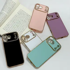 Solid Color 6D Plated Gold Phone Case For iPhone 17 ProMax Pro Air Plus 16 15 14 13 12 11 New Model Exquisite Simple Full Protection Ultra Slim TPU Edge High End Fashion Case Cellphone Casing