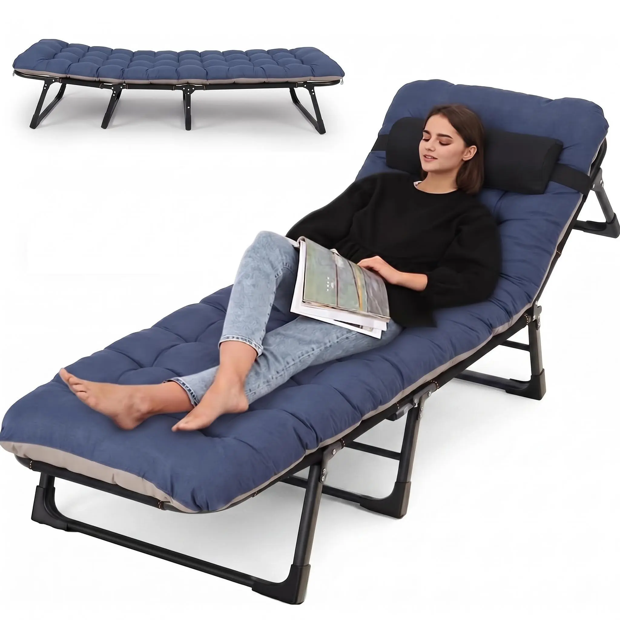 Gaomon Foldable Adult Camping Cot with Removable Breathable Mattress, 66.93in×22.05in 5-Position Adjustable Reclining Steel Frame, 400LBS Capacity 600D Oxford Portable Bed for Camping, Guest Use, Removable Mattress