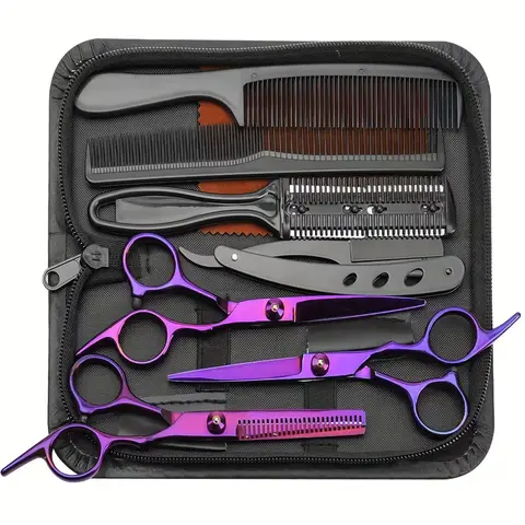 MOVATEK 9pcs Hair Clipper Set,Haircutting Tool Kit,Professional 6. 5" Right-Handed Thinning Shears for Men & Women, Ideal for Salon & Home Use, Unscented, Perfect for All Hair Types, Relaxed Textured Hair Hairdressing Tool Set Styling Kit