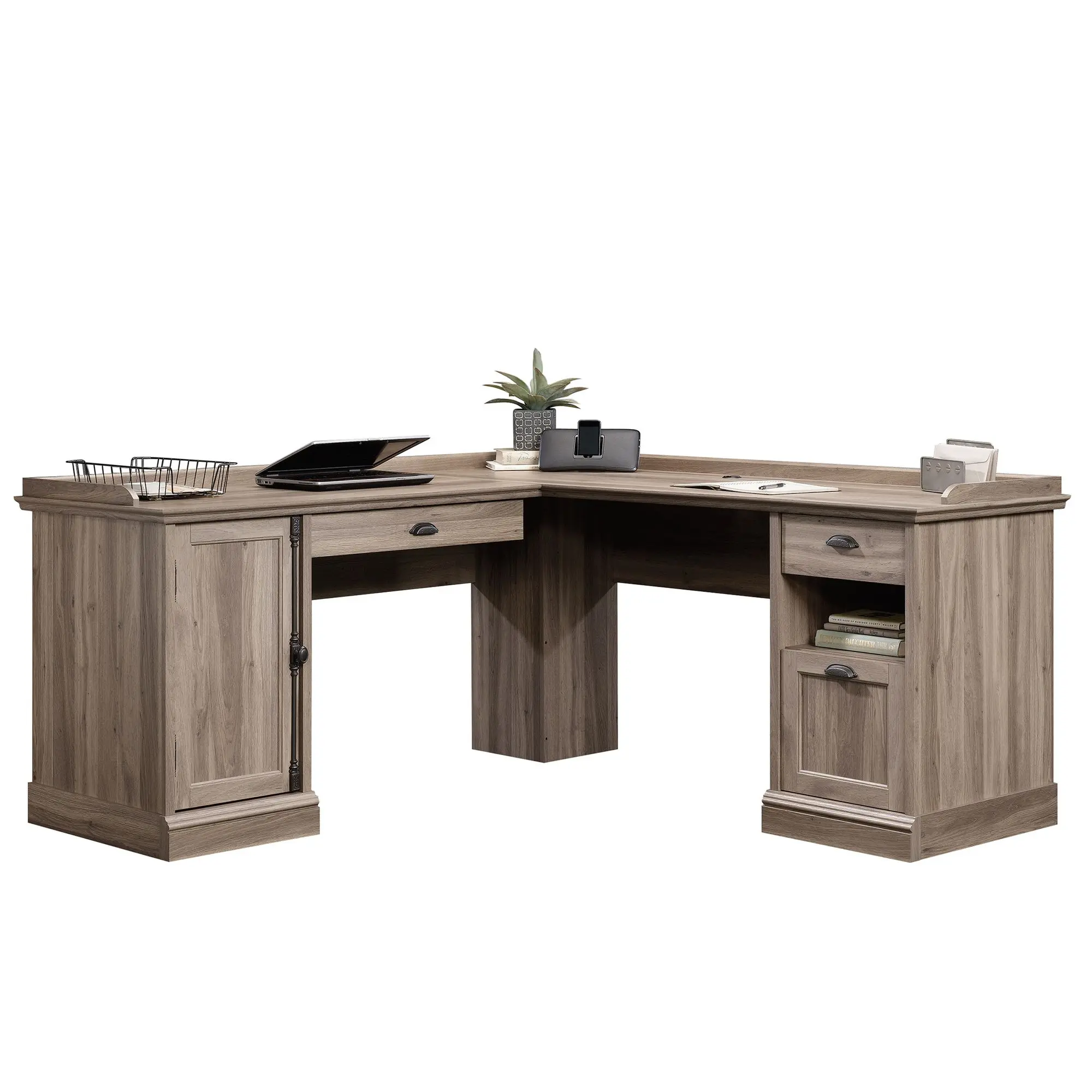 Sauder Barrister Lane L-Shaped Home Office Workstation, L Shape Desks with Spacious Pencil Drawer and File Drawer for Home Office Use