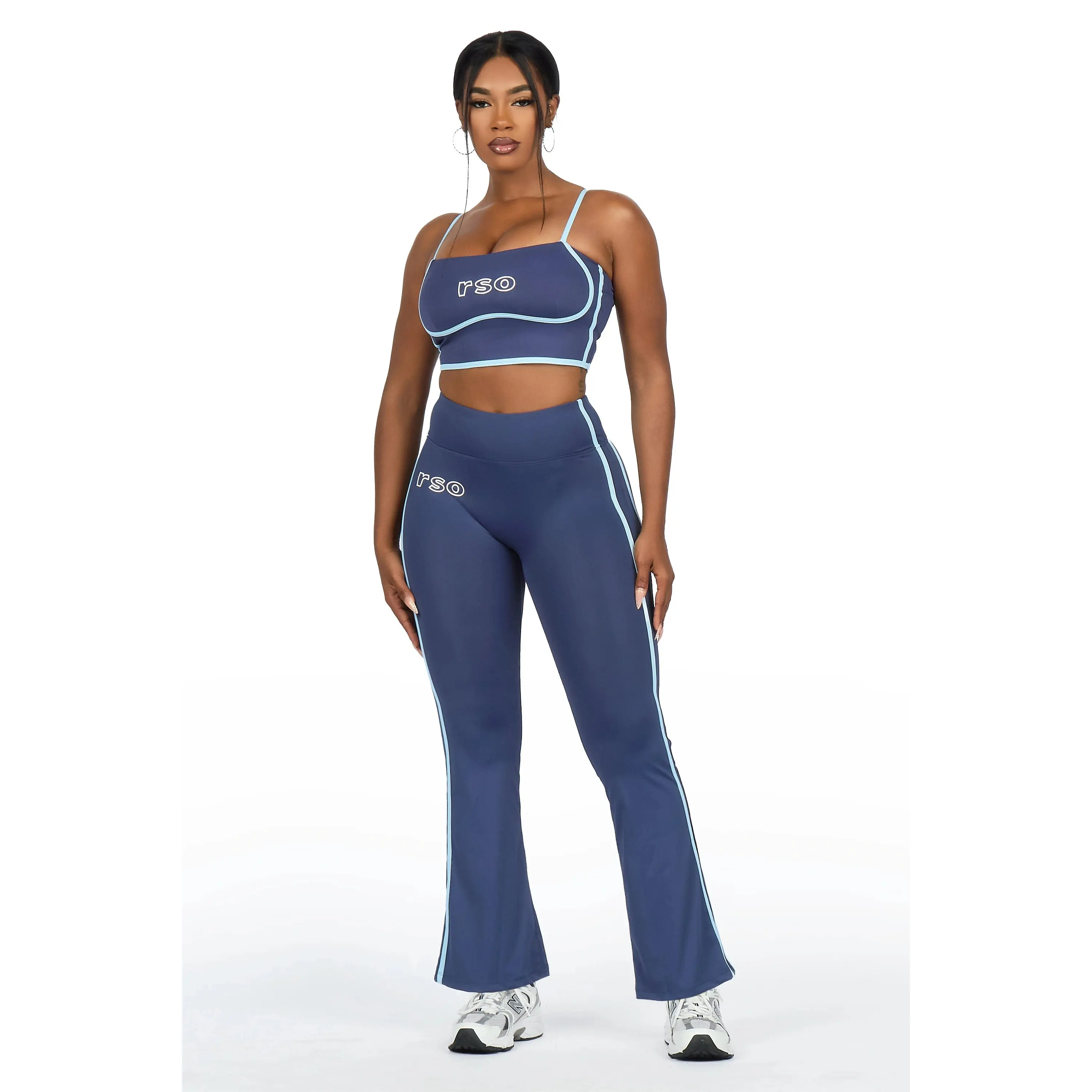 Karmen Navy Tank Active Flare Pant Set