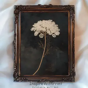 Vintage Dark Flower Print, Moody Floral Printable Wall Art, Dark Botanical Print, Rustic Flower Decor ,Floral Neutral Art | Framless Poster O