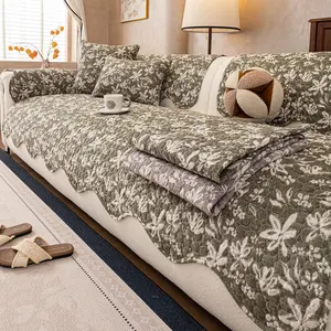 1pc Vintage Floral Sofa Cushion, Soft Skin-Friendly Fabric, Fashionable Edge Design, Dust-Proof, Machine & Hand Washable, All Seasons, Fits 1-5 Seater Sofas