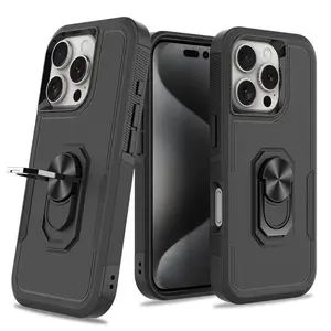 Shockproof Protective Case with Built-in Kickstand for iPhone 16, 16E, 16pro, 16promax, 16plus Upgraded Durable Soft TPU Case with Finger Ring Kickstand, 360 Degree Rotating Ring Grip Adjustable Smartphone Protective Phone Case