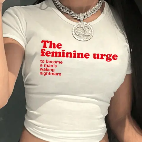 Women's Graphic Letter Print Round Neck Crop Knit Tee, Letter Printed Tee, Casual Style Lightweight Tight-fitting Short Sleeve T-shirt, Ladies Summer Clothes for Daily Wear, Basic Crop Top, Womenswear