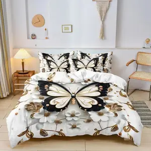 3-Piece Bedding Set, Digital Print Decorative Duvet Cover, Rich Butterfly Design, Soft Comfortable Fabric, Versatile Use, Suitable for Bedroom, Hotel, Valentine's Gift