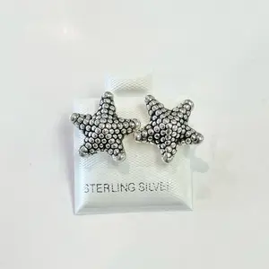 Sterling Silver 925 Starfish Lightweight Stud Earrings Hollow Electroform Jewelry