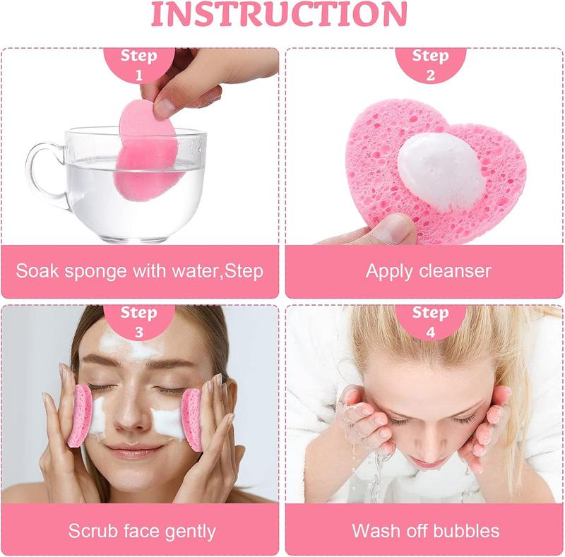 LMMAKE Natural Facial Cleansing Sponges 20pcs Heart-Shaped Puffs for Makeup Removal & Gentle Exfoliation Chemical-Free 100% Natural Material for Sensitive Skin Care Perfect for Travel Daily SPA Rituals & Eco-Conscious Beauty Regimens