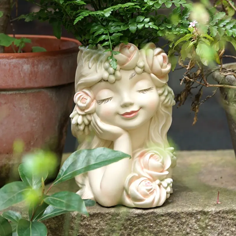 New Outdoor Garden Home Angel Ornament, Fairy Flower Pot Holder with Floral Crown, Resin Craft Decorative Piece Decoration, Garden Art, Garden Sculptures, Garden Accessories, Perfect for Gardens and Homes