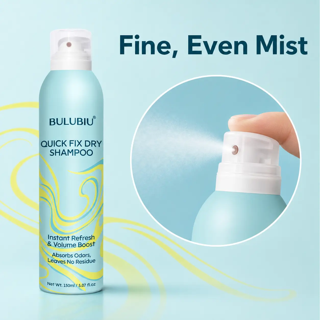 A summer essential: dry shampoo spray. Formulated to add volume and bounce, it absorbs oil and refreshes your hair. No rinsing required, leaves no residue, and is suitable for both men and women. Clear spray.