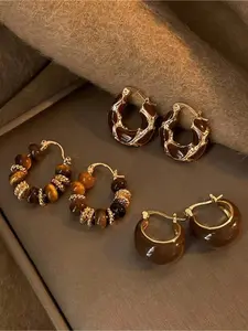 Vintage Oil Drip Gold Plated Hoop Earrings, Statement Earrings, Earring Stacking Set, Beaded Decor Jewelry for Women, Daily Clothing Decor, All-match Jewelry for Birthday Gift, Gifts for Wife, #BlackFriday #Christmas