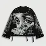 Men's Vintage Casual Daily Streetwear Street Style Saint Print Long Sleeve Round Neck T-Shirt, Loose-Fitting Short Fit, Fall 2000s Fashion, Casual Letters Print, Casual Streetwear Looks