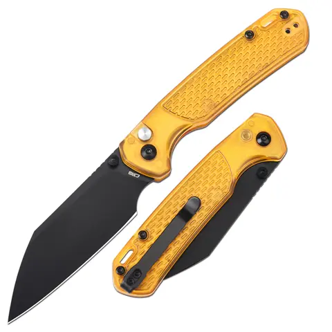 CJRB Pyrite-Light 2.73oz EDC Folding Pocket Knife - AR-RPM9 Blade, Flat Grind for Quick Cuts, Amber FRN Non-Slip Handle, Ceramic Ball Bearings, Button Lock, Deep-Carry Clip, Hiking/Camping, Fishing & Daily Use, Father's Day Gift