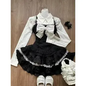 Japanese Sweet Preppy Style 2 Piece Set Women Kawaii Lace Patchwork Bow Tops Plaid Mini Skirt Elegant Fashion Outifits New