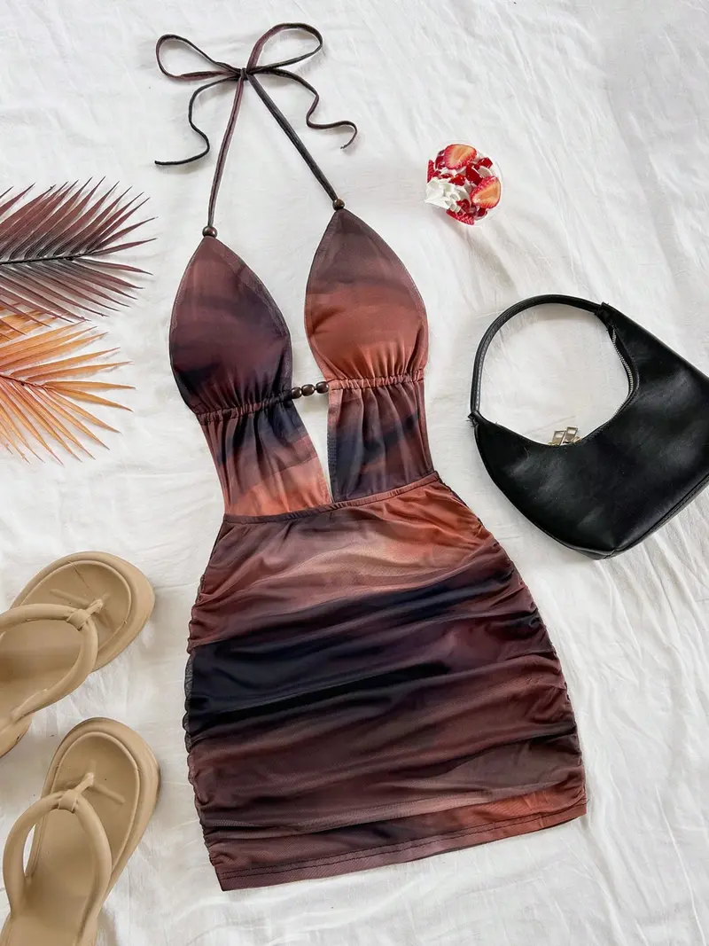 blue dress for baby girl One Shoulder Tie Dye Pleated Maxi Dress Women Hollow Out Backless  Sleeveless Robes 2023 Summer Chic Female Evening Prom Vestidos