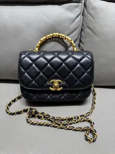 Pre-owned CHANEL XC Top Handle Square Flap Lambskin Black