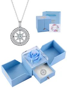 Compass Necklace, Round Compass Pendant Jewelry, Gift with Box for Family Friends Classmates, Graduation Birthday Present