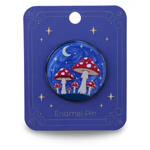 Red Moonlit Mushroom Forest Pin With Magnet