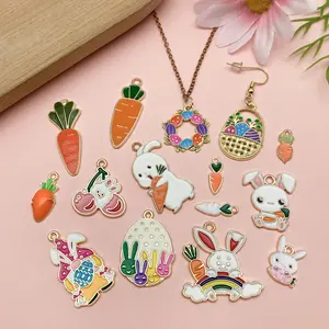 5 Pieces Easter Charms Enamel Plated Bunny Colorful Egg Carrot Pendant Charms for Jewelry Making DIY Necklace Bracelet Earring