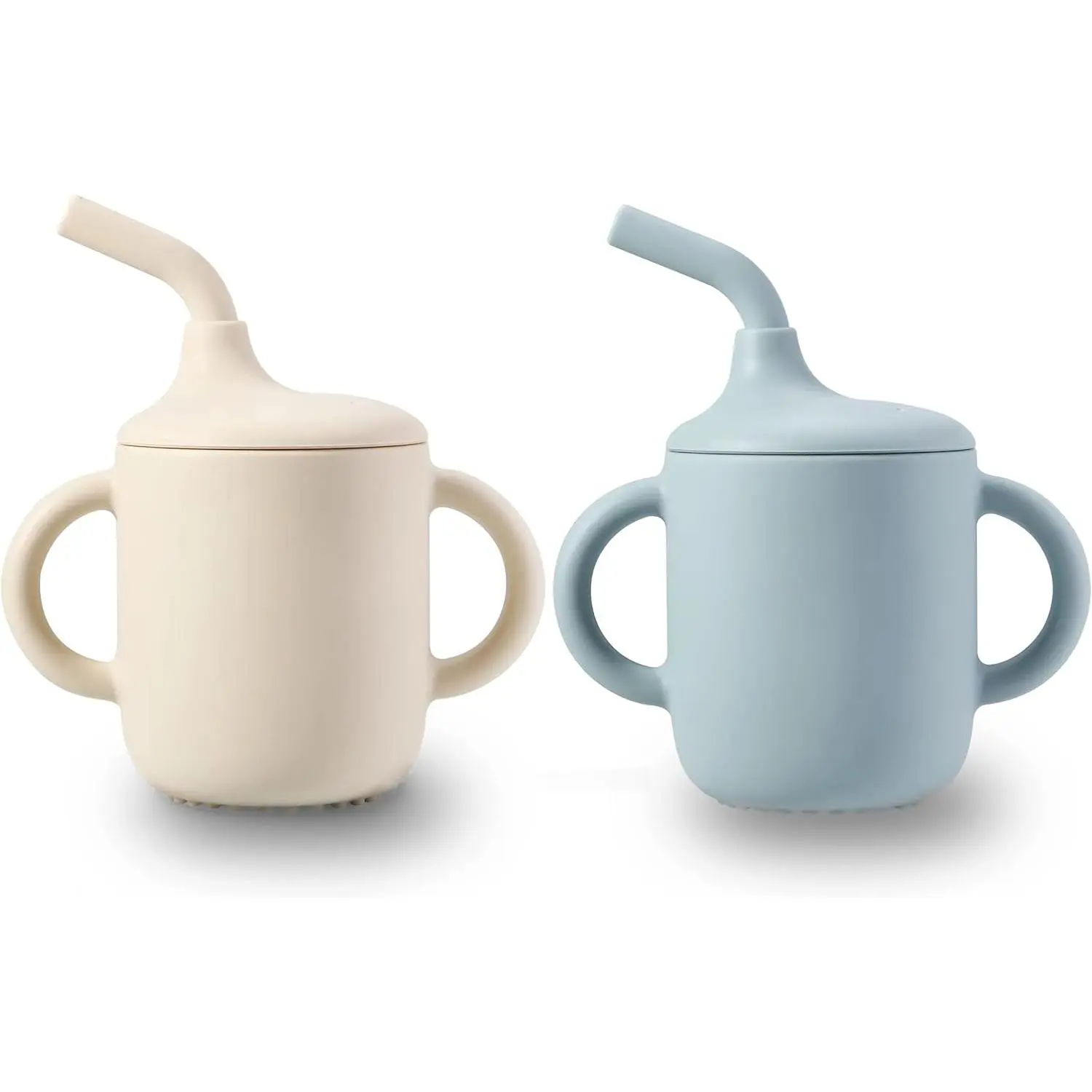 2 Pack High-Quality Tiny Silicone Training Cups with Handles and Straw for Baby and Toddler Daily Use (White & Blue), Drinking Training Cup, Trending Products, Affordable, With-Straw, Unisex Baby, 0 - 3 Years