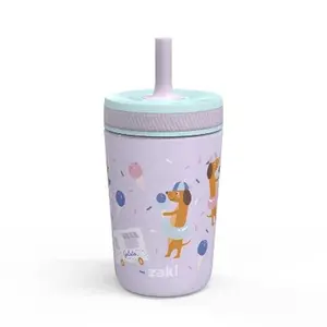 12oz Vacuum Kelso Portable Tumbler 'Ice Cream Dog' - Zak Designs: Stainless Steel Kids Straw Cup, Dishwasher-Safe