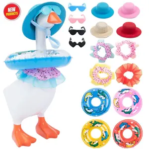 4 Set Hawaiian 7 Inch Desk Goose Outfit - Hats Sunglasses Swimming Ring & Bikini | Cute Funny Costume for Magnetic Goose Statue (Goose Not Included)