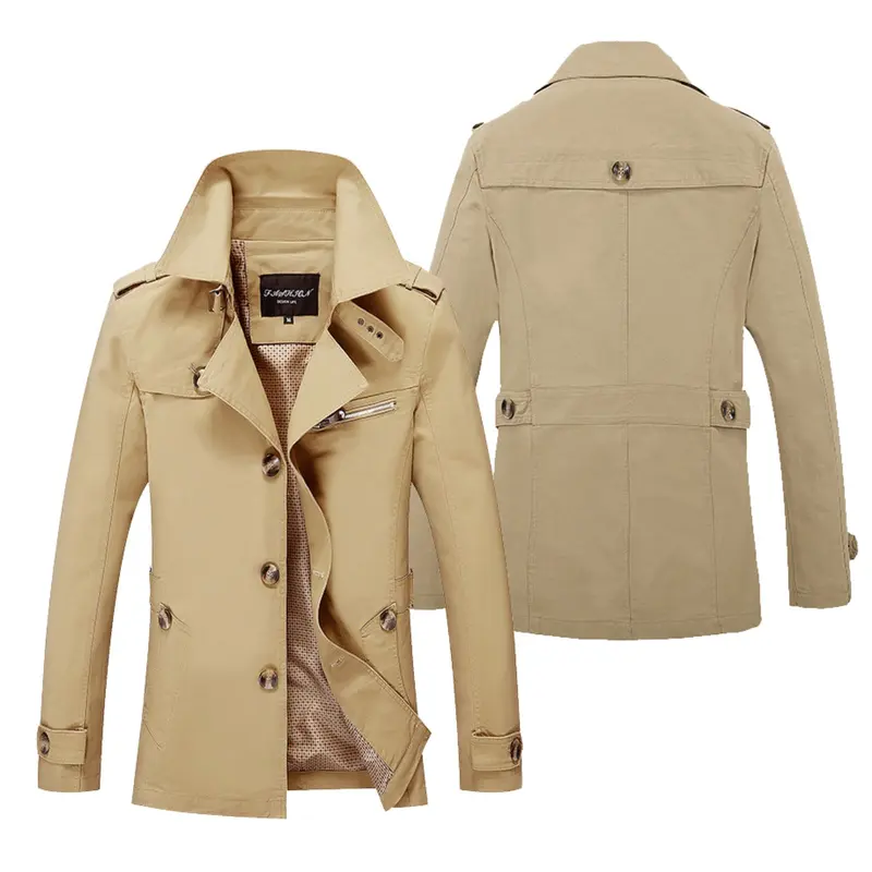 Men's long pea coat with turn-down collar