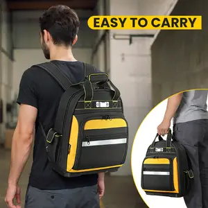 Tool Backpack, Heavy-Duty Tool Bag Backpack with Waterproof Molded Base, Multiple Pockets tool rucksack, tool bag organizer for electrician,Black/Yellow