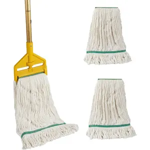 Commercial Industrial Heavy Duty Mop with 2 Extra Replacement Mop Heads, 60 in Long Handle Looped-End String Wet Cotton Mops for Floor Cleaning
