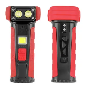 Magnetic Work Light Rechargeable COB LED 180 Degree Rotatable Portable Handheld Flashlight Clip On Inspection Lamp For Car Repair Camping Emergency Job Site Lighting Garage Workshop