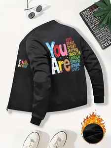 Women's Printed Fleece Lined Zipper Fitted Jacket Coat, Autumn Winter Fashion Casual Style, All Season Wearable Outerwear