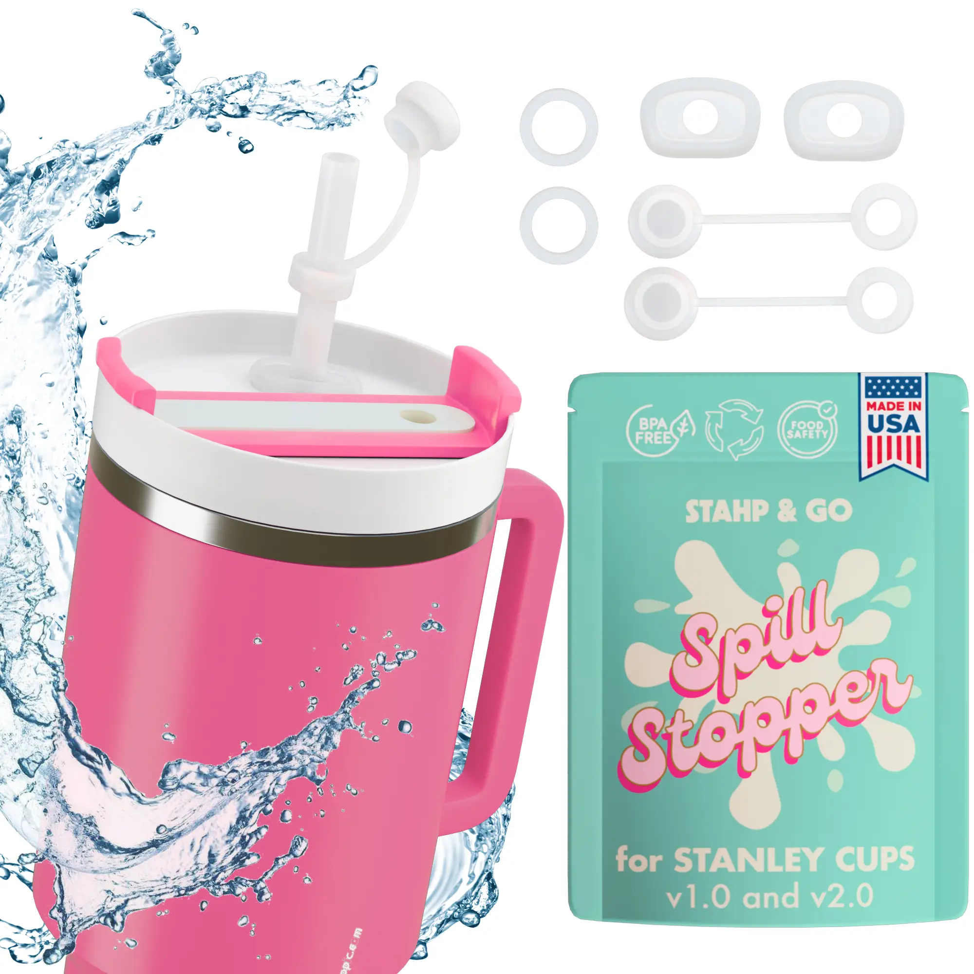 Silicone Spill Stopper for Stanley Cups Drink Drinkware Straw Tumbler