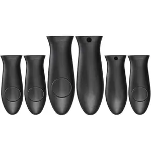 Silicone Hot Handle Holder Small Cast Iron Handle Cover Skillet Handle Cover Griddle Cover Cookware Handles Cover for Frying Pans & Griddles Sleeve Grip Handle Cover Small & Large Black 6 Pcs