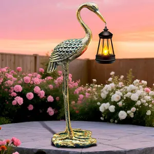 Solar Garden Statue Crane Figurine, Outdoor  Solar Lanterns, 17.7 Inch Blue Heron Sculpture Statue for Patio Yard Porch, Garden Decor for Outside Birthday Gifts for Mom, Women Mother's Day