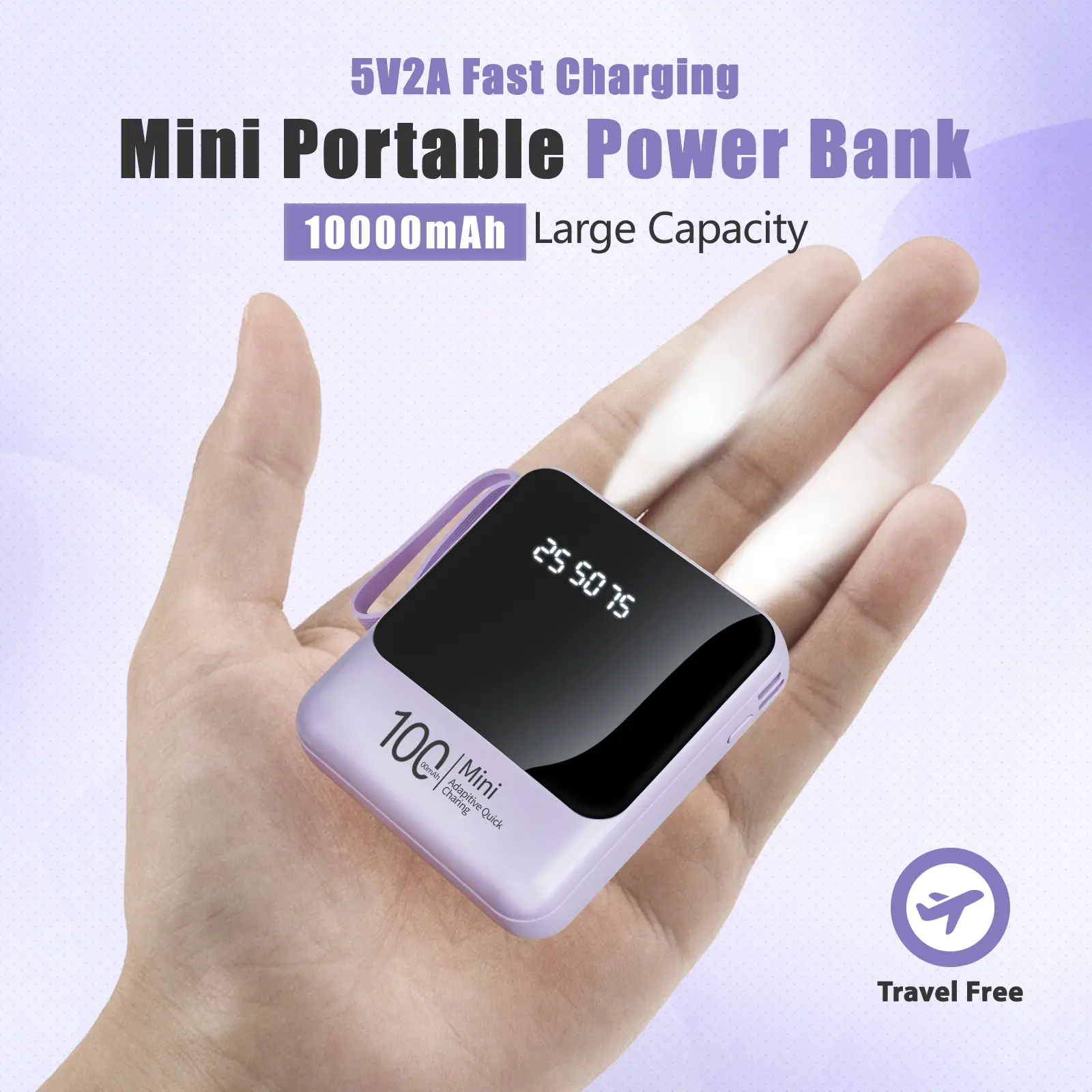 10000mAh Mini Cute 5V2A Fast Charging Multifunctional Power Bank, Large Capacity Rechargeable Portable Mobile Phone Charger, Built-in 4-in-1 Cable, Ul