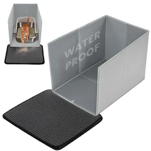 PAWGIANT Foldable Cat Litter Splash Guard with Litter Mat, All-in-One Litter Box Splash Guard for Large Litter Pan, High Sided Litter Box Shield with Removable Mat, Easy to Clean
