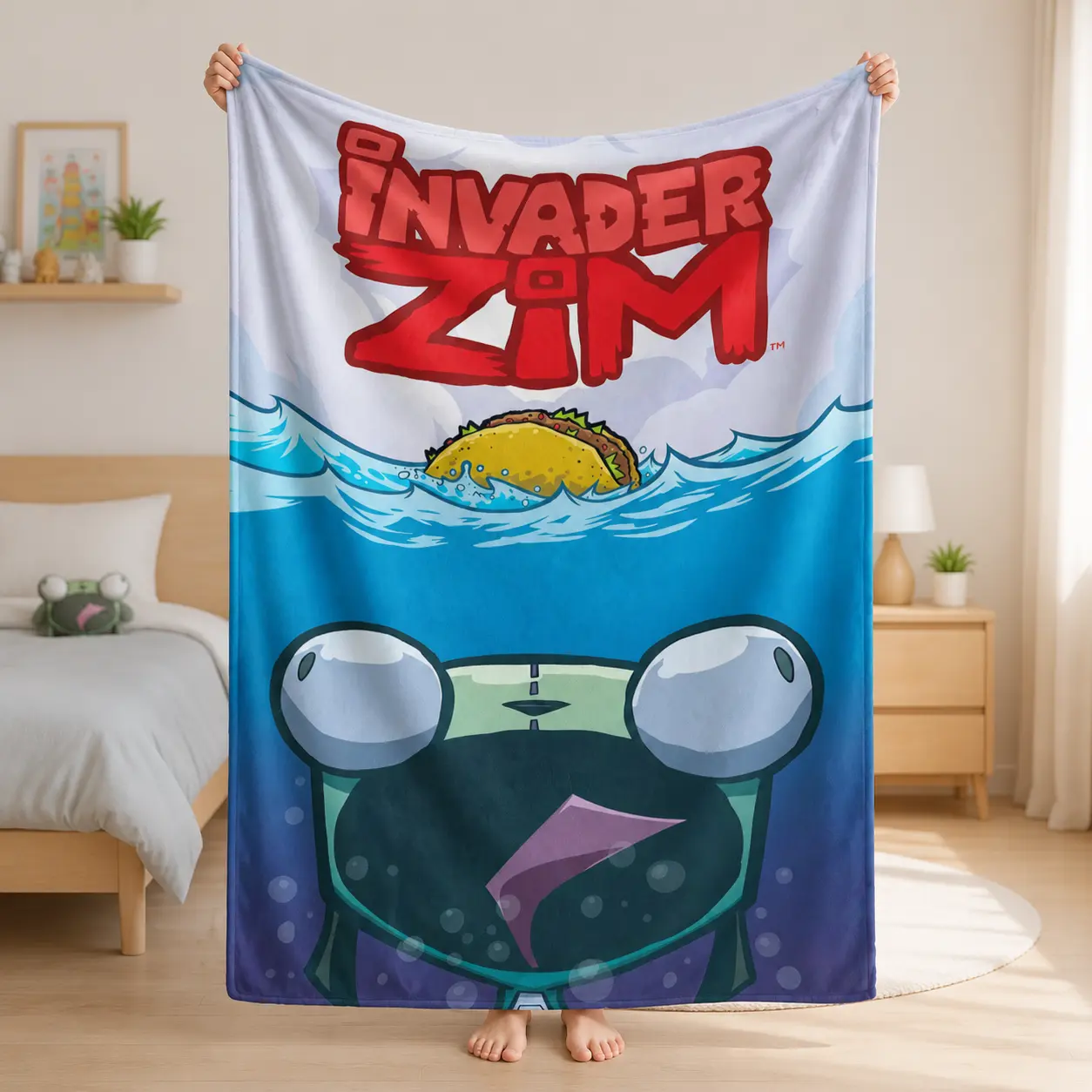 Invader Zim Plush Fleece Blanket, Soft Cozy Air-Conditioner Throw, Cartoon Alien Character Design for Kids & Teens, Nap, Bed, Living Room, Fun Gift