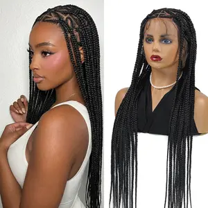 Heart Box Braids Lace Wig, 36 Inches Synthetic Lace Braided Wigs, Cornrow Knotless Braids Lace Front Wigs For Black Women Clearance, Breathable, Lightweight
