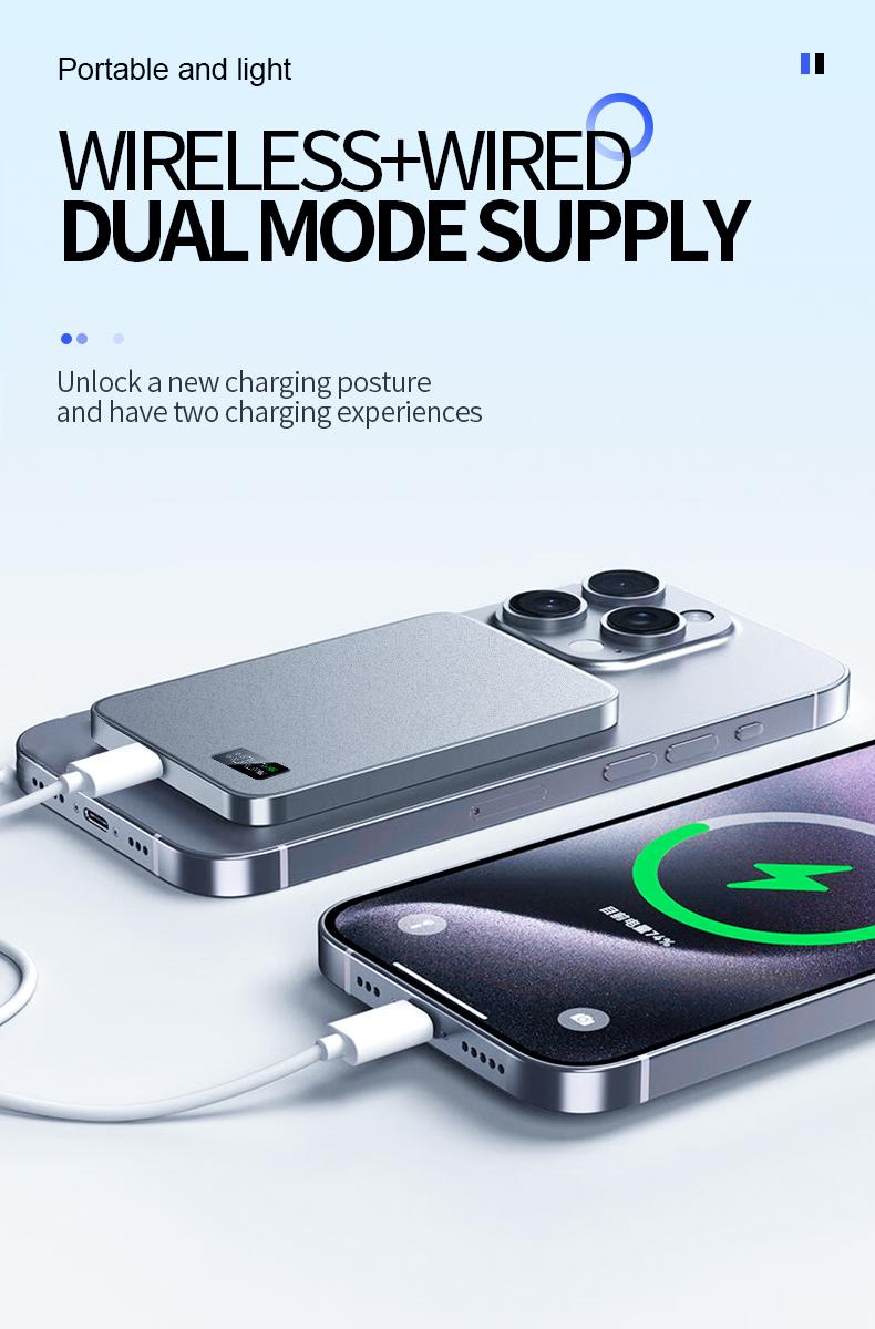 WESECUU 3-in-1 Wireless Power Bank 5000mAh 15W Fast Charging Ultra-Strong Magnets Metallic Body Design Compatible with MagSafe iPhone Models