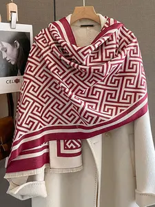 Fashionable Geometric Print Scarf for Autumn Winter, Warm Versatile Boho Style Shawl, Perfect for Career Outdoor Travel Dates Decoration