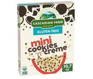 Cascadian Farm Organic Mini Cookies ‘n’ Creme Breakfast Cereal, Made With Whole Grain, Non-GMO, 10.7 oz