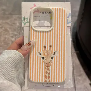 TPU Shockproof Protective Phone Case - Orange Striped Giraffe & Orange Flowers Pattern, Fashionable Creative Design for iPhone 11/12/13P/14/15/16/16 PRO MAX/17/17 PRO MAX | Summerwin Smartphone Cellphone Handheld Devices Accessories