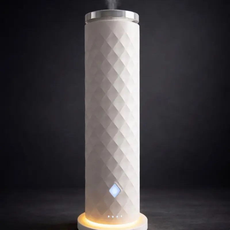 Luna Tower White Waterless Aromatherapy Diffuser - Quiet Oil-Based, Essential Oil Compatible, 1000 Sq Ft Coverage, Remote-Controlled, Elegant White Cold Air Machine for Home to Enhance Your Home with Hotel Scents