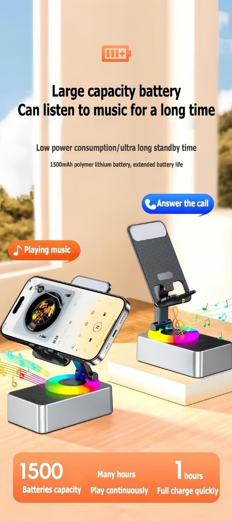 2026 New 5-in-1 Wireless Audio Bluetooth Speaker multipurpose multi-function Phone Holder Emergency Rechargeable with Colorful Ambient Light 300° Foldable for Tablet iPhone Android  Gifts for Men Women Wireless Induction Bluetooth Speaker Stand